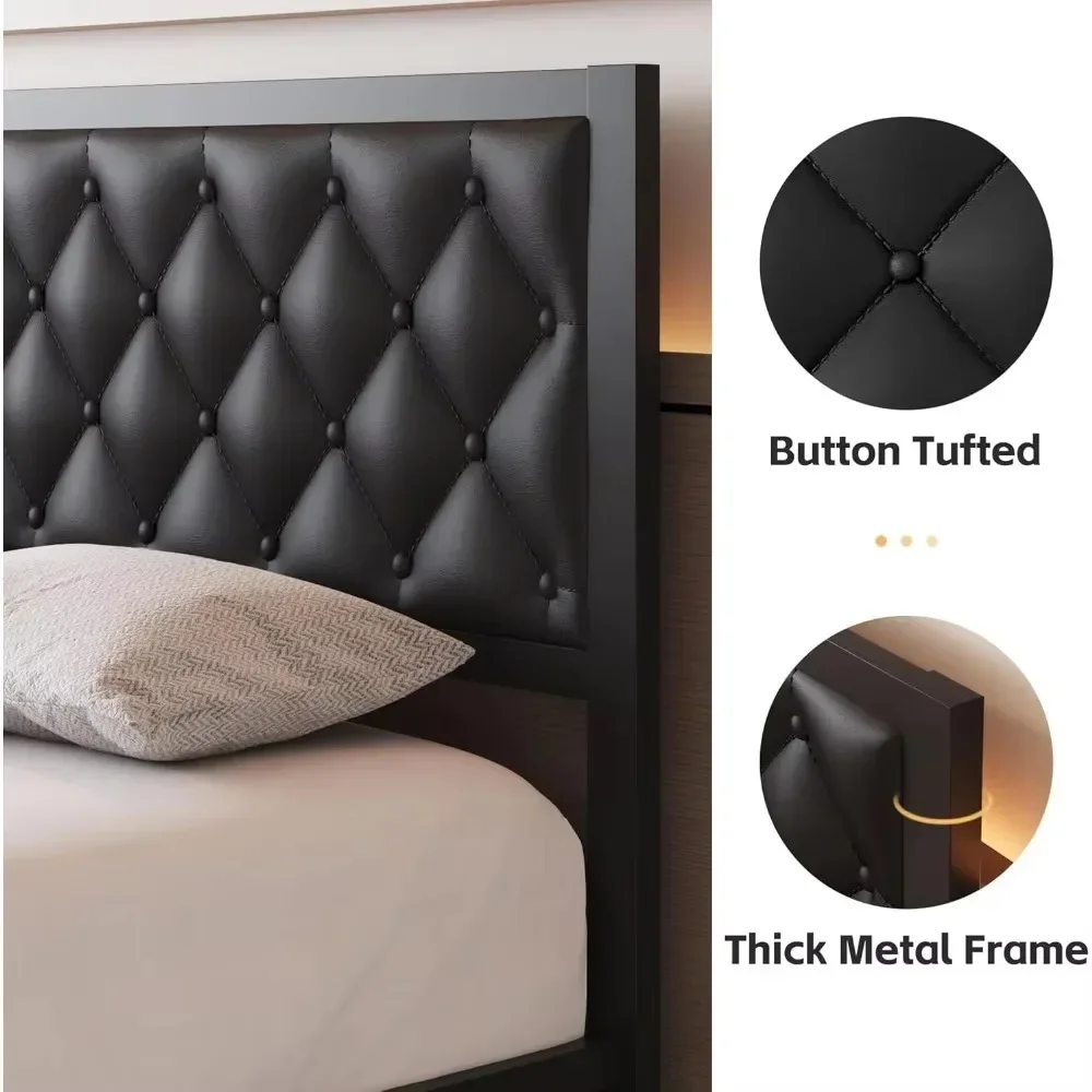 Bed Frame with Headboard PU Leather Upholstered Bed Frame Platform,All Metal Slats Support Platform Bed Frame with Storage 4