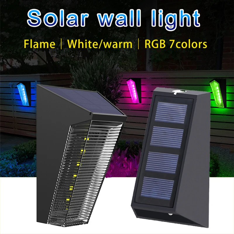 

Solar Wall Lights Outdoor Waterproof Wall Sconce 7 Color Changing Lights with Auto On/Off Lighting for Deck Porch Yard Garden