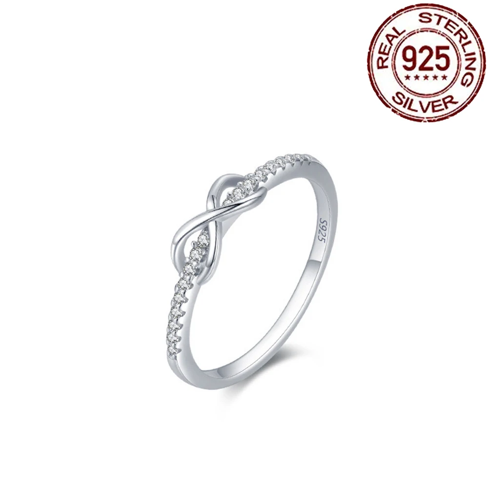CWWZircons Feiner, gedrehter Hochzeits-Versprechensring aus 925er-Sterlingsilber für Frauen, unendliches Design, Mikropflaster, CZ, schicker Schmuck, Geschenk SR030
