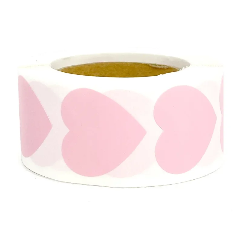 Round Heart Handmade Stickers - 1-inch Black, White, and Pink Paper Decorations for Scrapbooking and Gifts