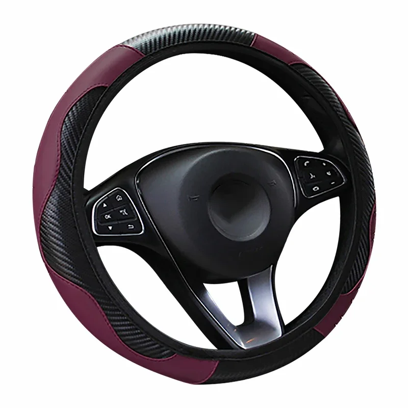 Car Steering Wheel Cover Breathable Anti Slip PU Leather Steering Handle Cover 37-38cm Car Decoration Accessories
