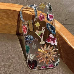 Custodia per telefono in TPU morbido trasparente con design di melograno a perline
