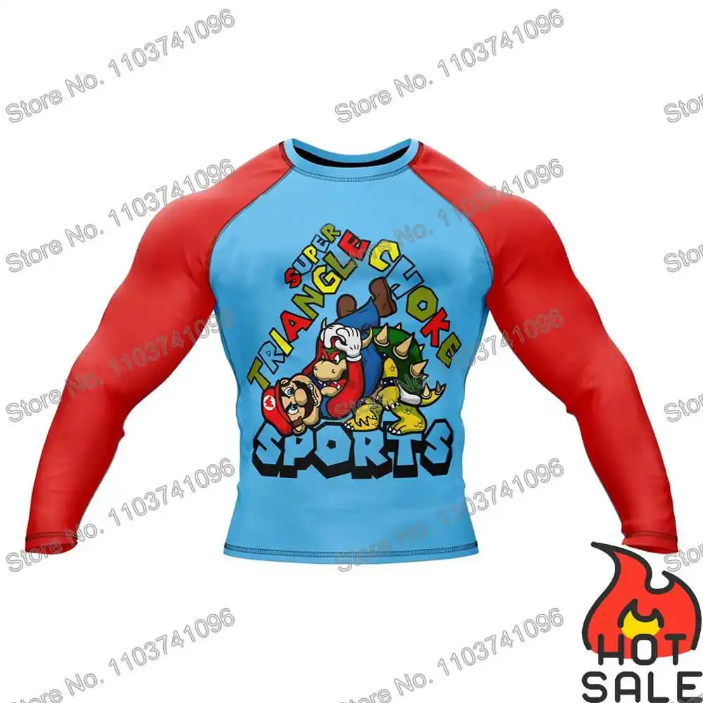Super Triangle Choke Diving T-Shirt Tight Long Sleeve Rash Guard BJJ MMA Swimwear Men Surf Clothing Beach Floatsuit GYM Tops