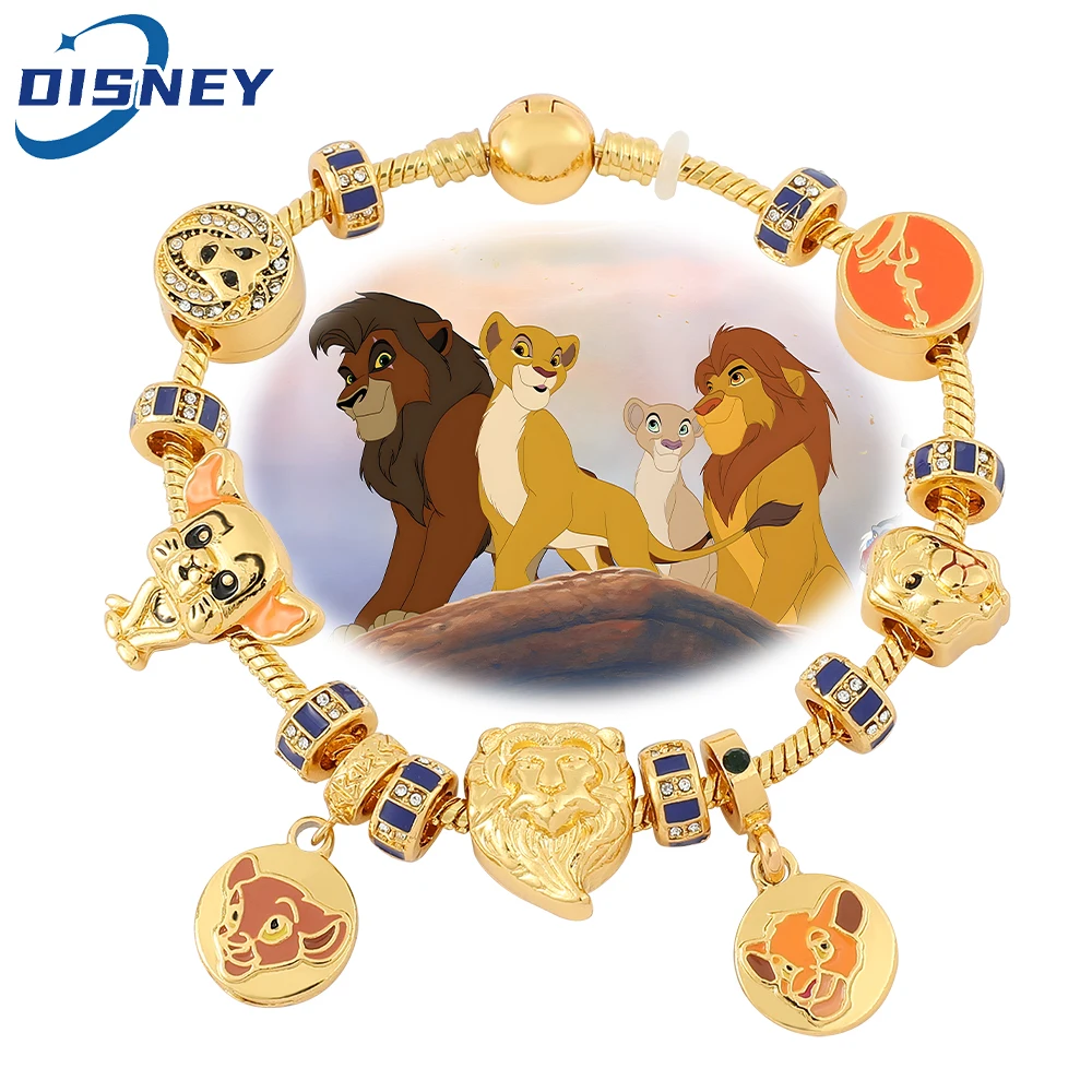 Cartoon Movie The Lion King Simba Nala Mufasa Charm Bracciale Disney Crystal Jewelry Beads Bangles For Women Party Accessories