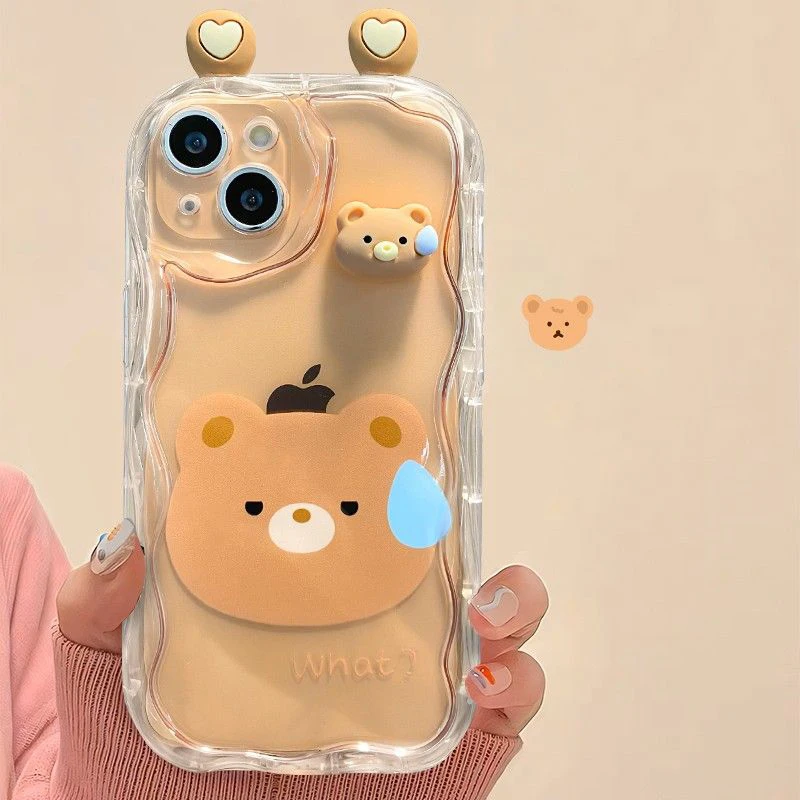 Lovely 3D Bear Rabbit Wave Phone Case for iPhone 15 14 11 Pro Max 13 12 Mini XR XS X 8 7 6 6S Plus SE 2020 Soft Silicone Cover — view 5