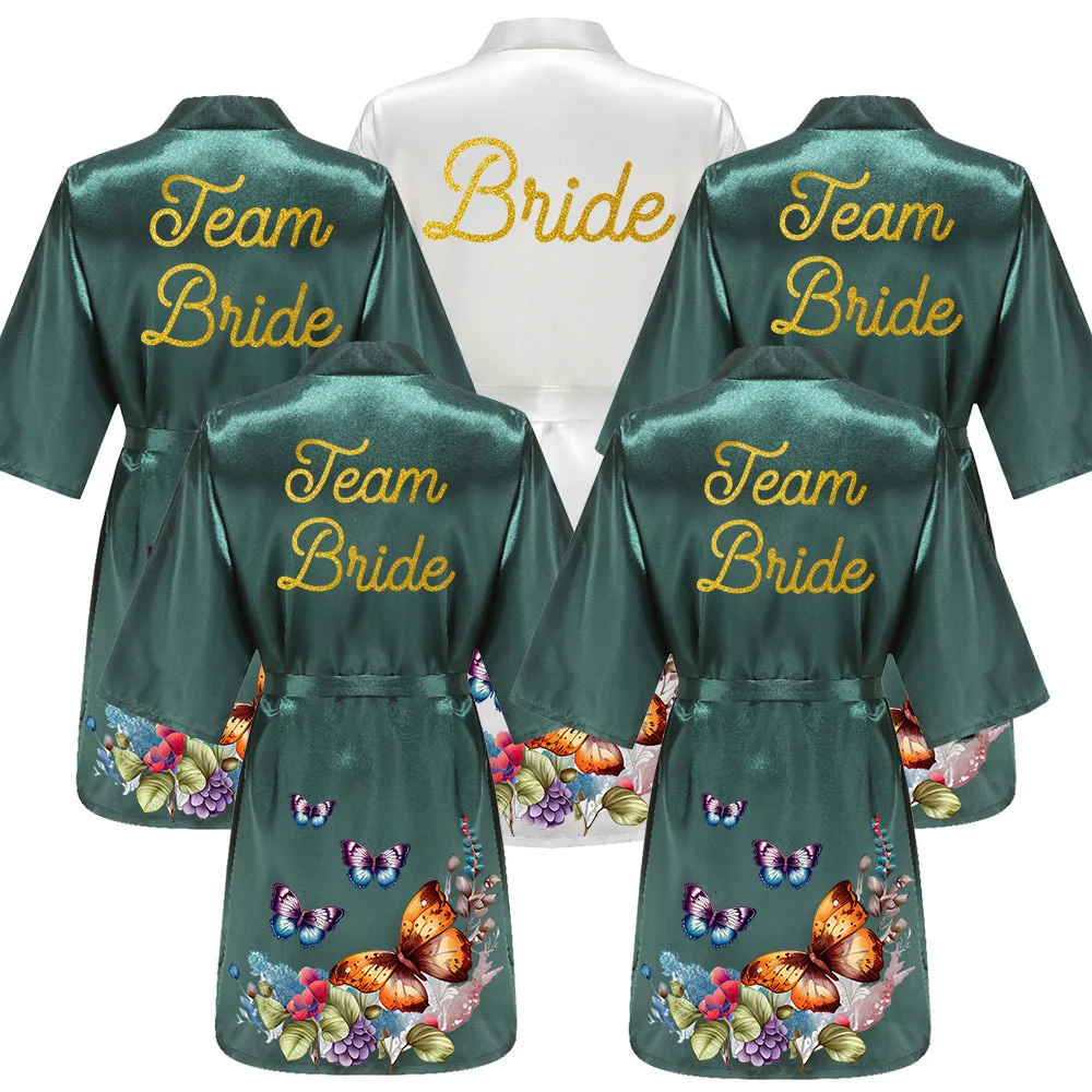 

Золотая свадебная одежда для невесты, подружки невесты, кимоно, халат, ночная рубашка, женская сексуальная ночная рубашка, одежда для сна HSJS17