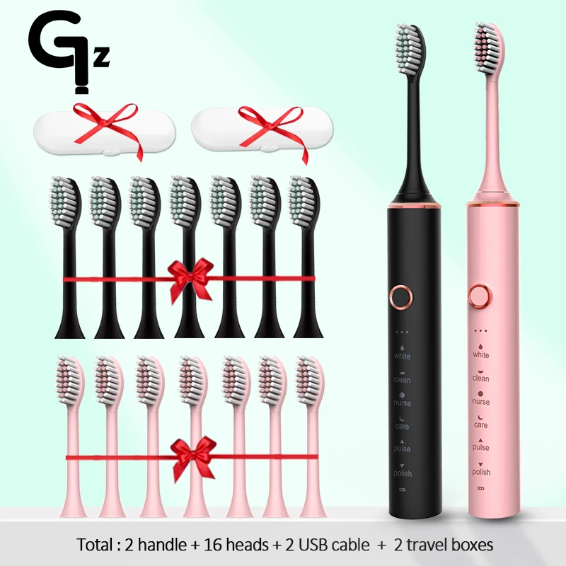 Spazzolino Elettrico Gezhou Spazzolino Sonico Ricaricabile Ipx7 Spazzolino Da Viaggio Impermeabile A 6 Modalità Con 8 Testine Miglior Regalo