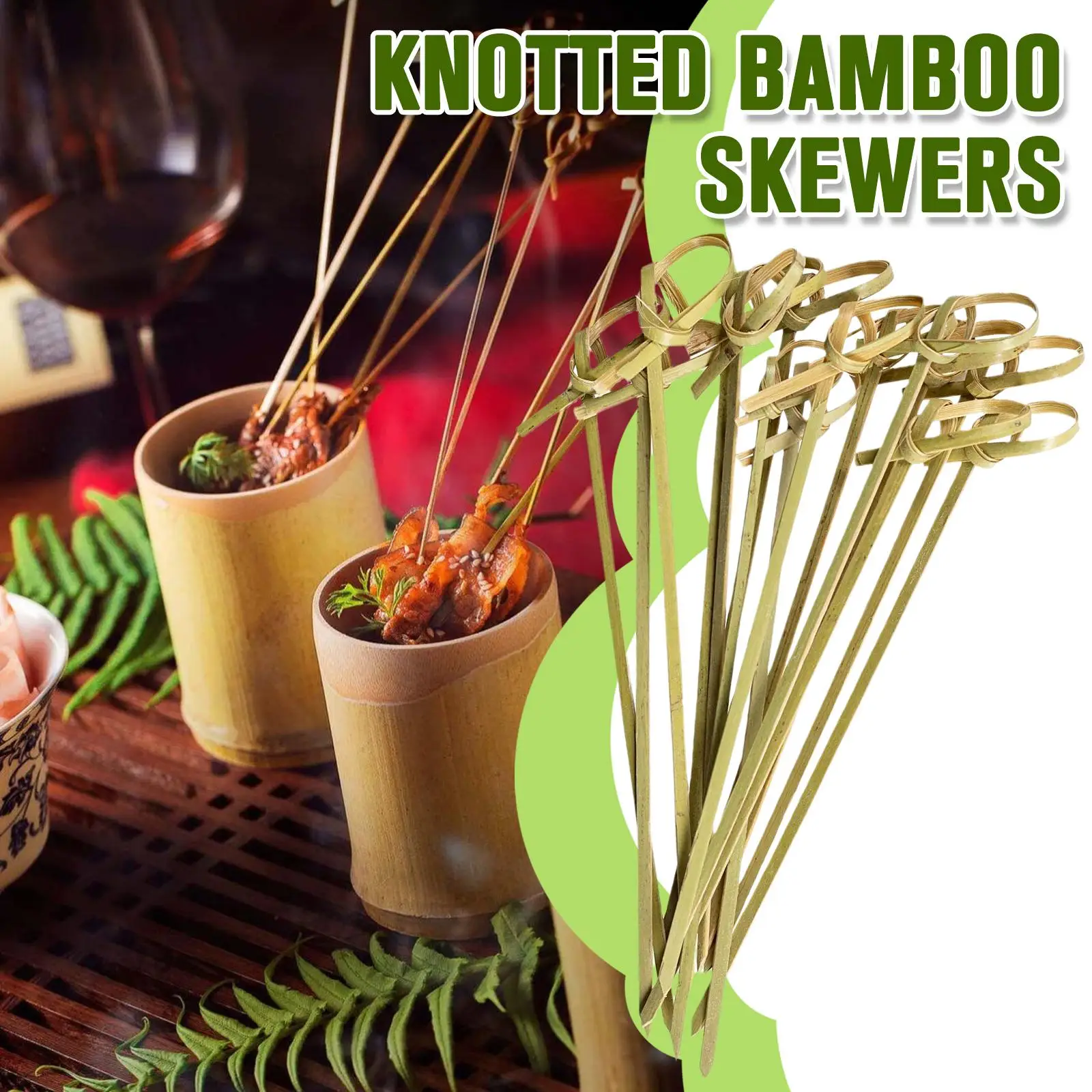 100Pcs Disposable Bamboo Tie Bamboo Knot Picks 4.72 Inch Appetizer, Sandwich, Cocktail Drinks Skewer Toothpicks