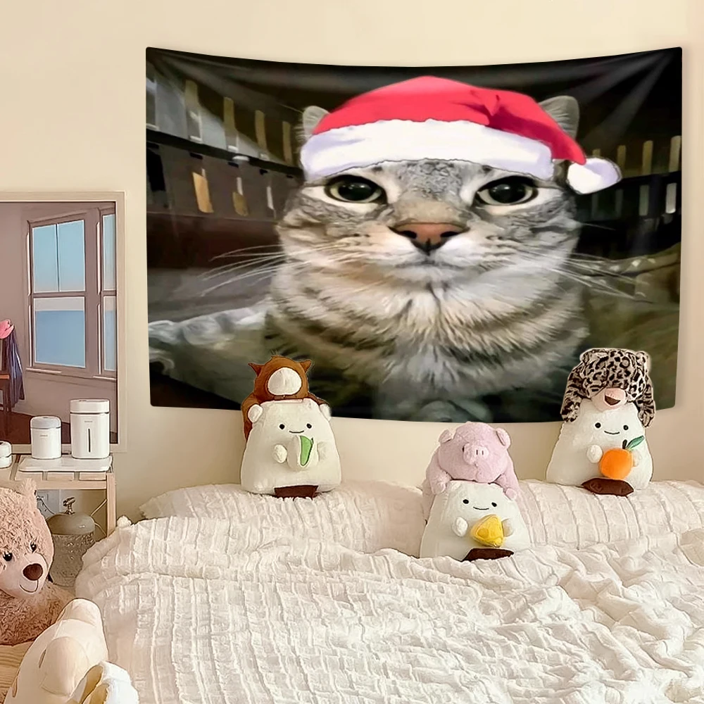 Funny Cat Meme Tapestry Wall Hanging Bedroom Dorm Festival Gift