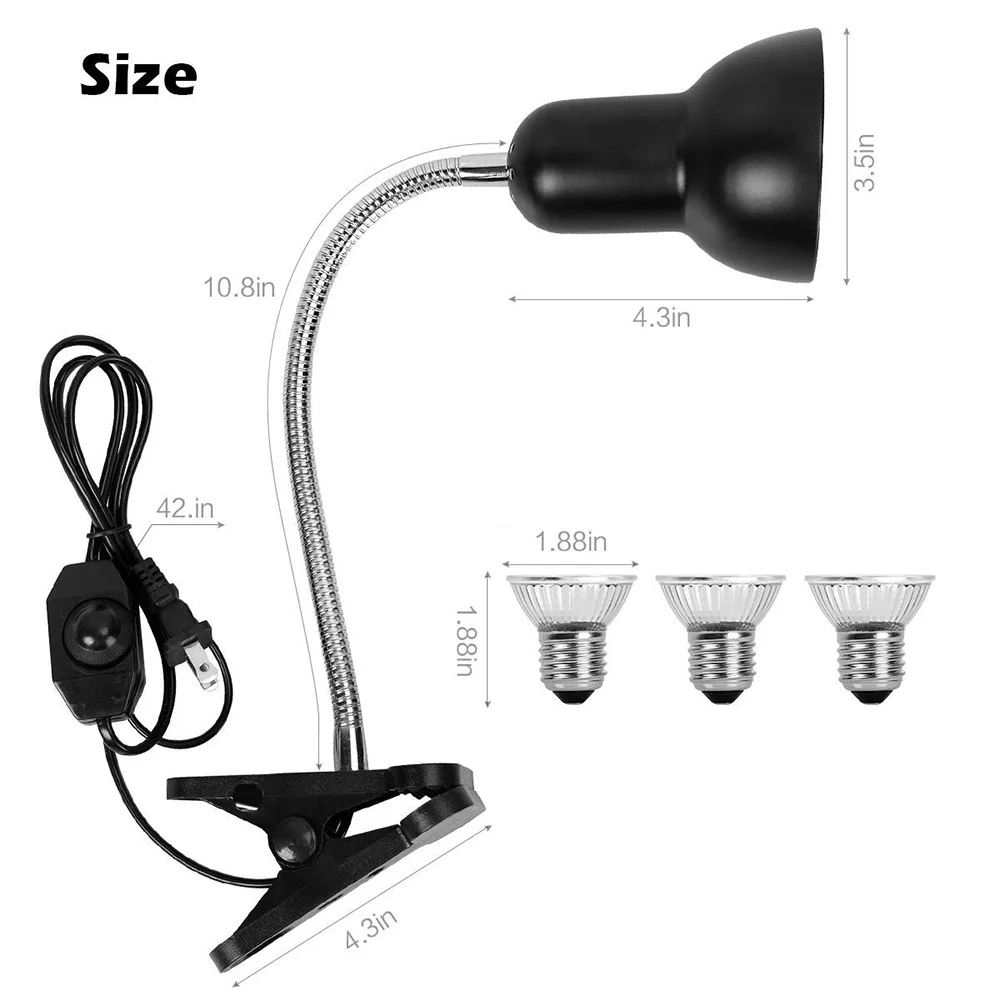 UVA+UVB Reptile Heating Lamp Holder E27 Ceramic Light Bulb Lampshade Gooseneck Lamp Bracket For Calcium Supplement Light Clip-on