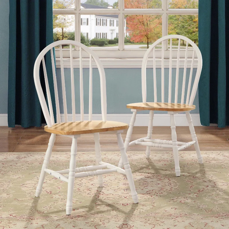 

Better Homes and Gardens Autumn Lane Windsor Solid Wood Dining Chairs, White and Oak (Set of 2)