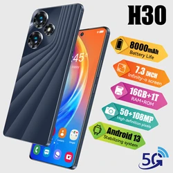 Original H30 5G Smartphone Face Unlock 7.3 Inch 16GB+1TB 8000mAh 50MP+108MP Dual SIM Dual Standby Android 13 Mobile Phone
