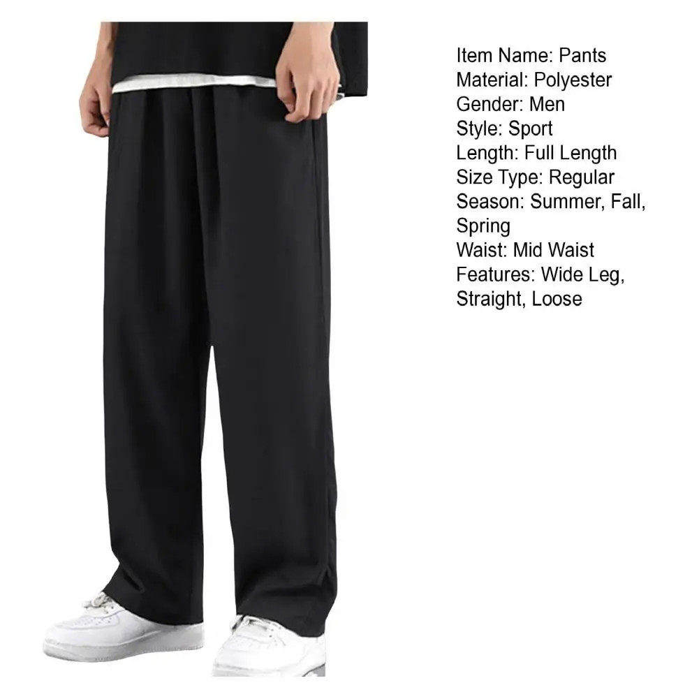 Description Picture 3 of itemMen Loose Pants Japanese Style Men's Ice Silk Wide Leg Sweatpants with Side Pockets for Gym Training Jogging Elastic Waist Solid