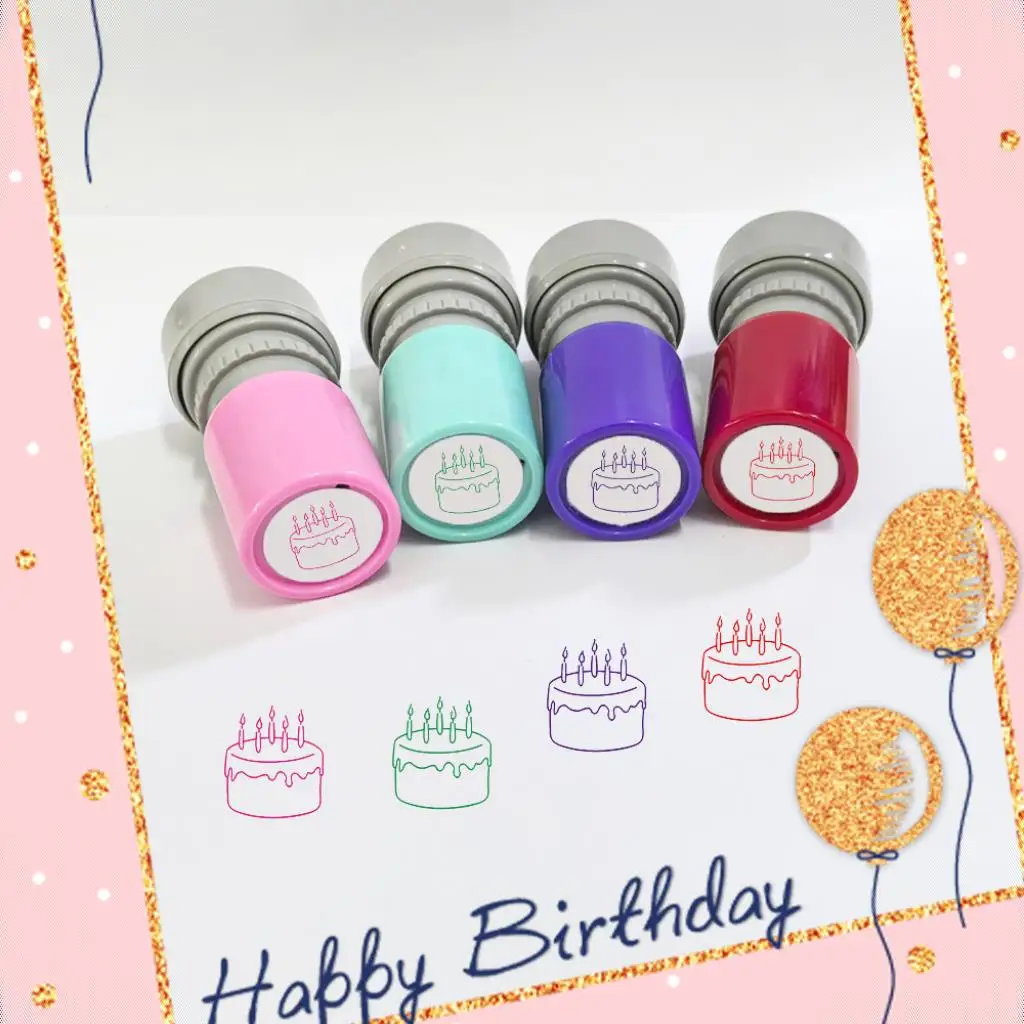 4컬러 B 소형 케이크 패턴 스탬프 생일 축하 문구 카드, 수기장, 다이어리, 기타 선물용 장면에 사용