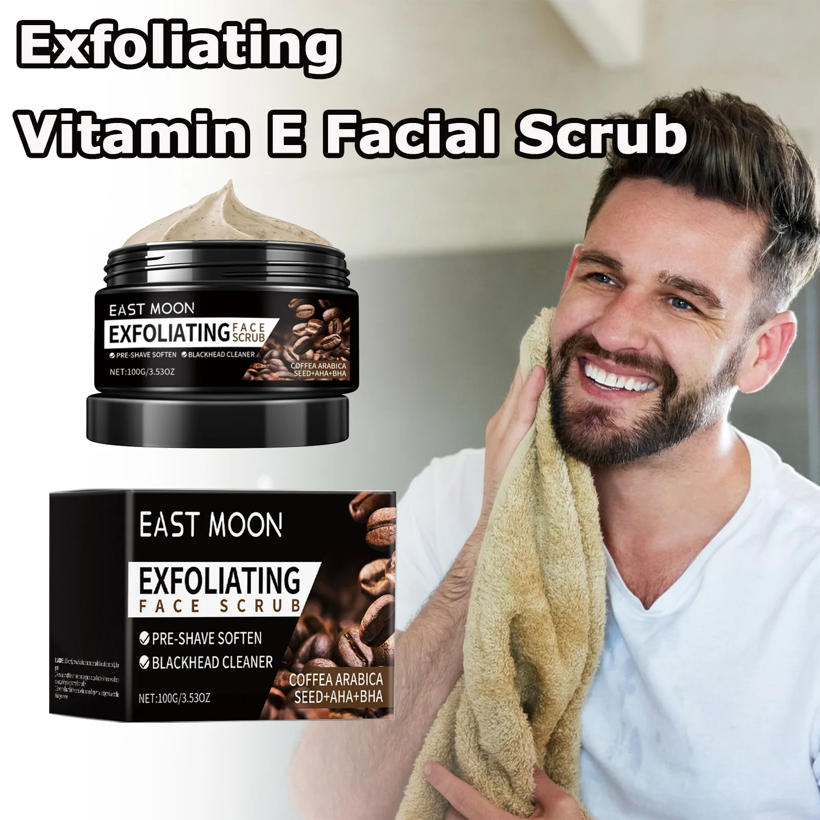 Men's Vitamin E Facial Scrub Deep Cleaning Exfoliator Moisturizing Brighten Oil Control Coffee Face Scrub Cream for Beard Pores