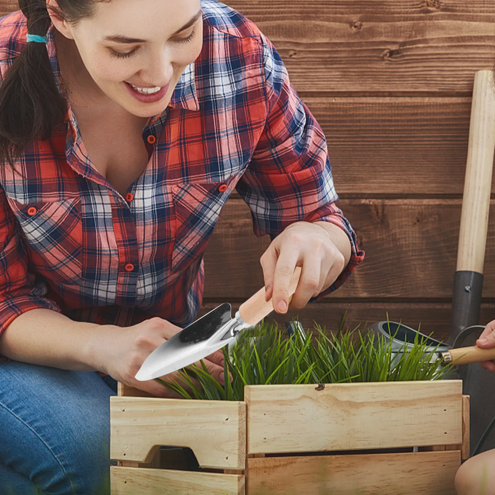 2Pcs 소형 경량 원예 삽 세트 실내 식물용 스테인레스 스틸 블레이드 나무 손잡이 분재 다육 식물 화분