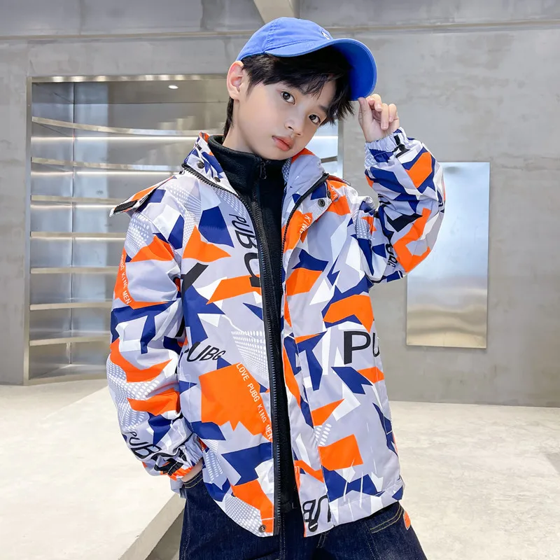 Teenage Boys Camouflage Coats Winter Warm Fleece Jackets for Big Boy Thicken Outerwear Trench Tops for Kids 5-15Year