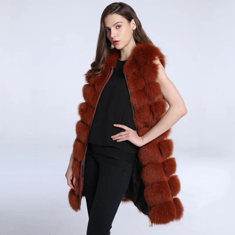 Fox Fur Autumn and Winter Vest Women's Fur Square Side Zipper Long Slimming Fur Coat Fashionable New Style