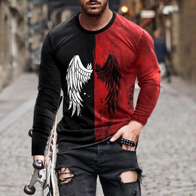 Shirts Men Long Sleeve Anime | Mens Long Sleeve Shirt Wings - 2023