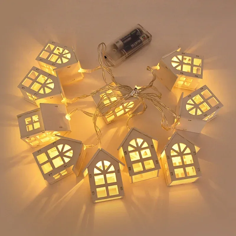 Guirnalda de luces LED de madera para casa de Navidad, 2 m, 10 ledes, 2025, para colgar en el hogar, adornos para árbol de Navidad, lámpara de decoración para Año Nuevo