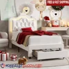 Twin Size LED Upholstered Bed Adjustable Headboard with Storage Drawer Music-Activated Crystal Button Tufted Platform Bed Kids 1
