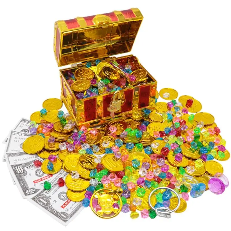 Plastic Pirate Treasure Box Gold Coin Gem Storage Organizer Chest Treasure Box Chest Gifts For Kid Birthday Party Decoration Toy