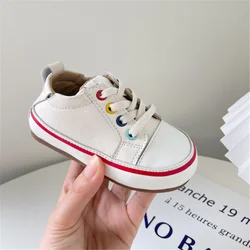 2024 Spring/Autumn Leather Barefoot Toddler Sneakers - Soft Sole Outdoor Fashion Shoes - 24(insole 15.5cm) (Beige)
