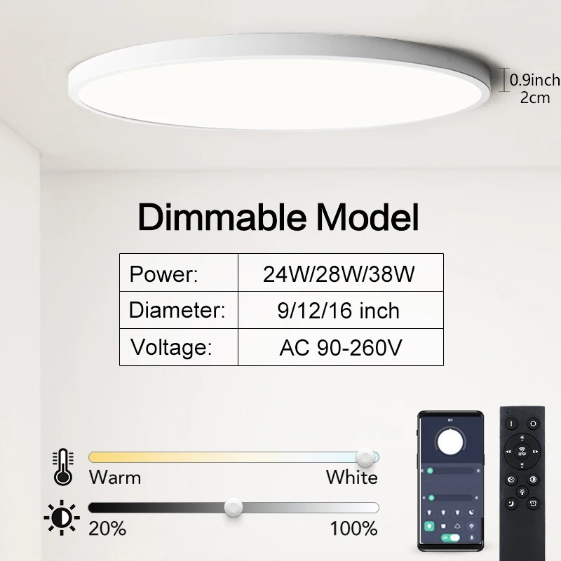 0.9inch Ultra-thin Ceiling lamp Smart APP/Remote Control LED Ceiling lights for Room Dimmable Panel light for Living Room Kichen ceiling lamp Ceiling Lights