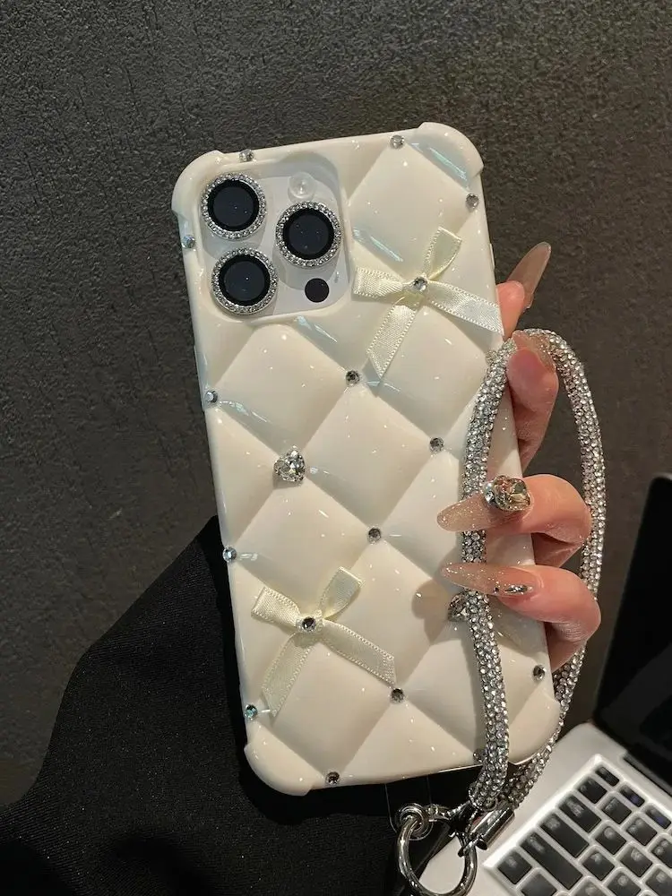 for iPhone 17 Pro Max Case Luxury Glitter C Designer Diamond Glitter Strap Chain Phone Cover for iPhone 16 14 15 13 16e 12 11