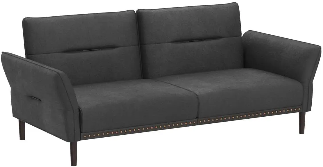 Futon Sofa Bed, Faux Leather Sleeper Sofa with Mattress and Frame, Convertible Futon Couch for Living Room, Black/White