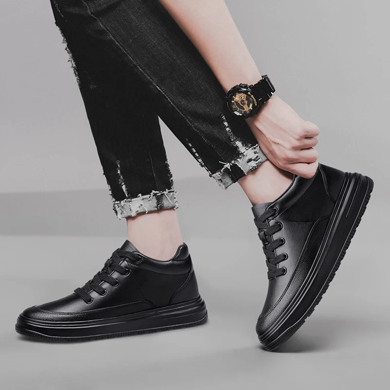 Man lift sneakers brand elevator shoes for men hidden heels white shoes 7cm height increasing men casual leather