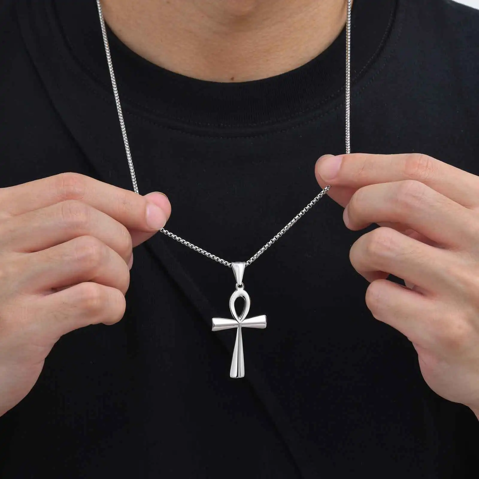 Vnox Religion Ägyptisches Ankh Kruzifix Kreuz Anhänger Halsketten Edelstahl Symbol des Lebens Kreuz Anhänger Gebet Geschenke Schmuck – Detail 6
