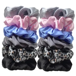 12-Piece Satin Hair Scrunchies Set - Solid Color Collection (PJ079-12PCS-L)