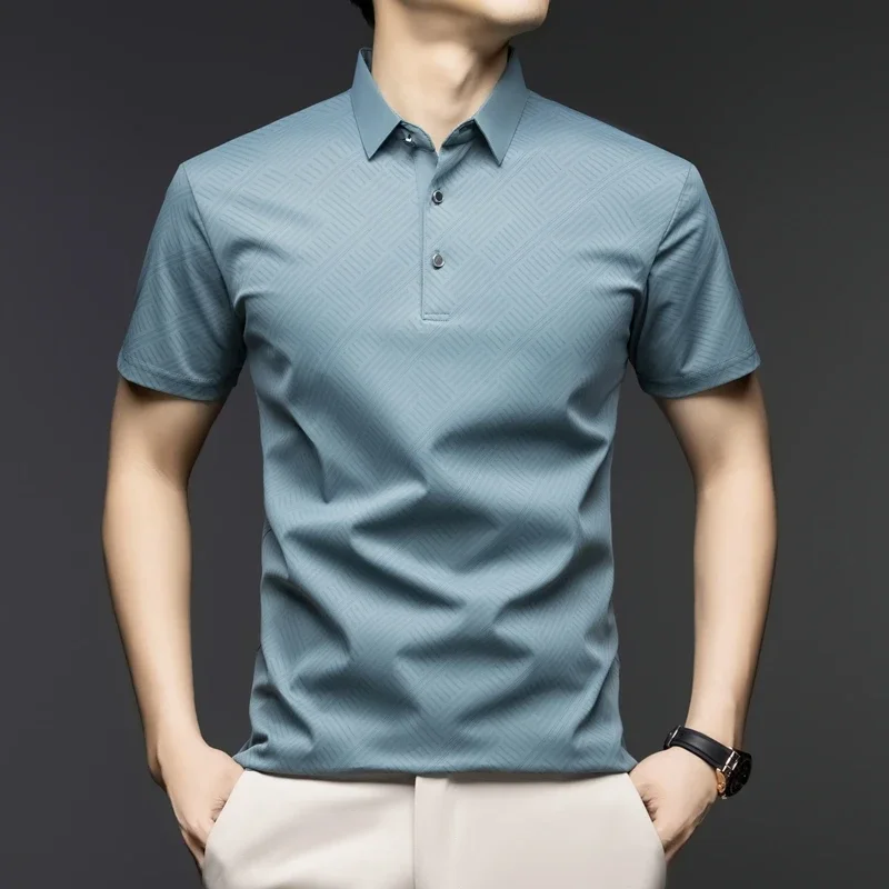 Polo elegante da uomo con motivo a righe, a maniche corte, casual, slim fit, per occasioni semi-formali e uso quotidiano.