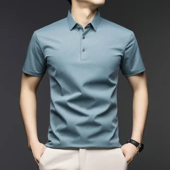 Polo elegante da uomo con motivo a righe, a maniche corte, casual, slim fit, per occasioni semi-formali e uso quotidiano.