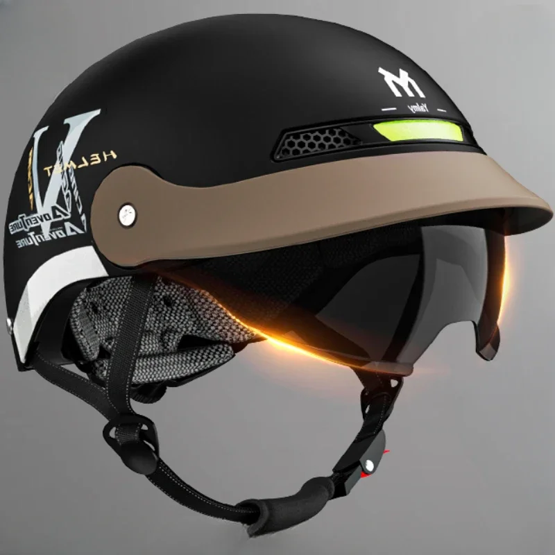thumbnail image 1 of Casco de motocicleta 3/4, lente negra, para hombre, para montar en patinete eléctrico, protector solar, transpirable, antideslumbrante, para Suzuki, 1 of 5