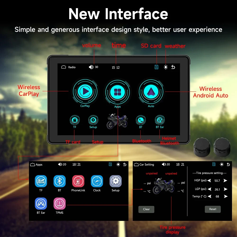 Display touch screen BT impermeabile da 7 pollici per navigazione GPS wireless Carplay Android Auto IPX7 - Image 6