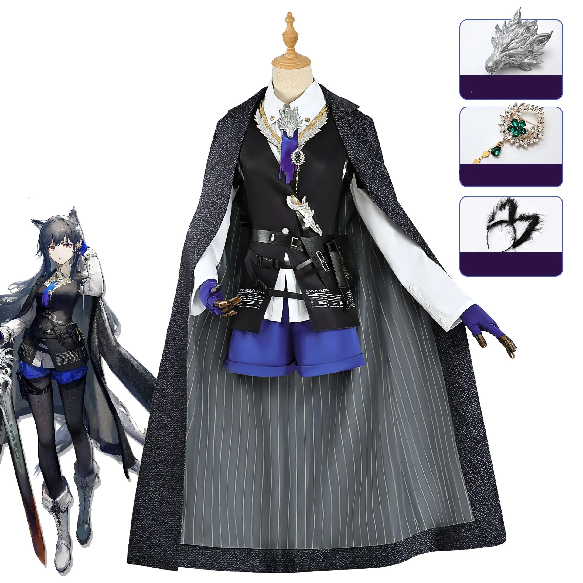 Arknights: Texas the Omertosa | Fantasy Grey Cloak and Coat Cosplay Costume Set 59 Fantasy Grey Cloak Coat Cosplay Costume