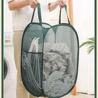 Horizontal Foldable Laundry Basket Mesh Cloth Breathable Laundrys Hamper Large Capacity Storage Baskets Home Accessories 3
