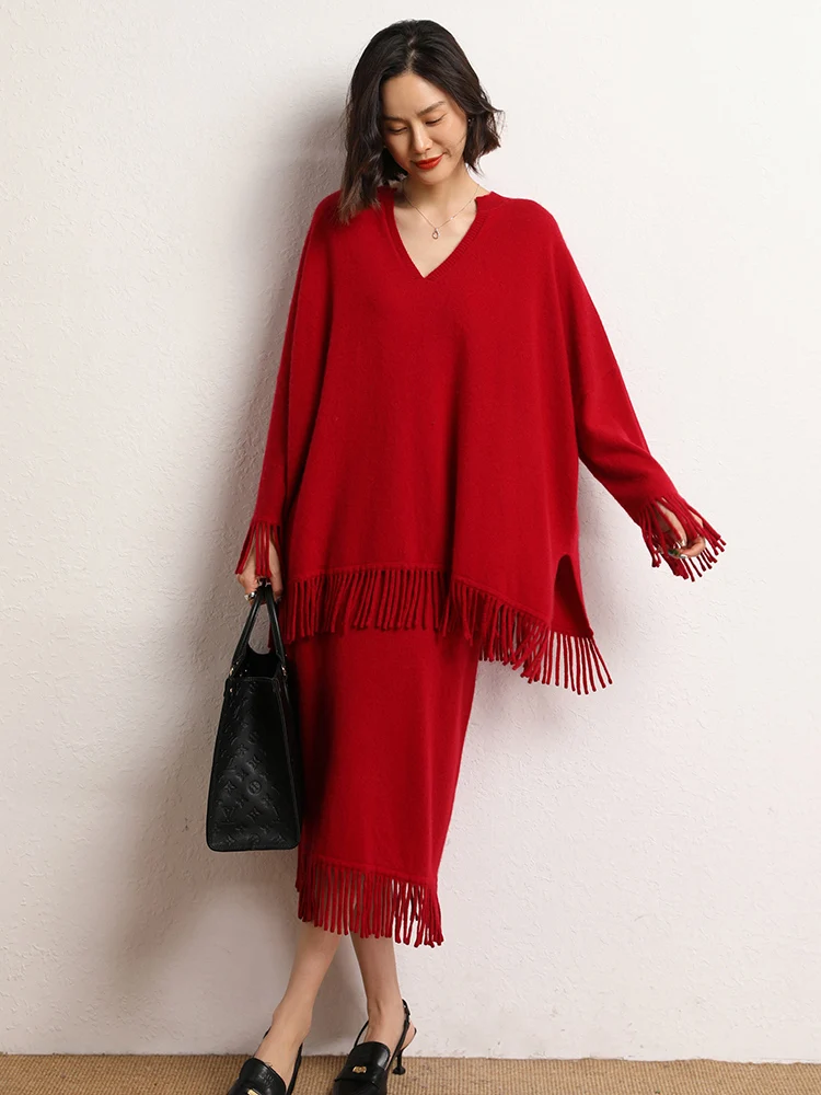 Women's cashmere long skirt detail 17