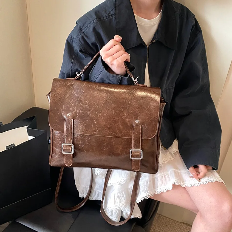 High-quality Leather Backpack Women Fashion School Bag England College Style Designer Luxury Solid Shoulder Bag Ladies Handbags 2