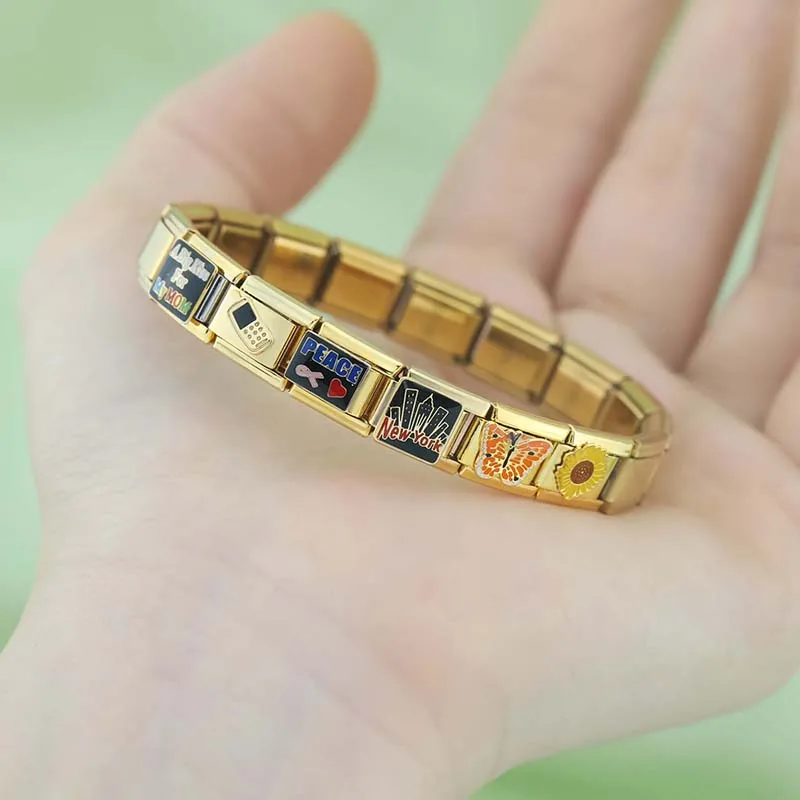 Hapiship 2024 Women Be Mine Flower Mom Guitar Phone Italian Charms Links Fit 9mm Stainless Steel Bracelet Making Jewelry DJ101