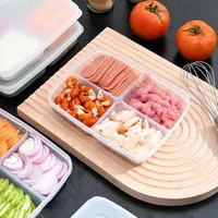 Boîte de rangement pour réfrigérateur, bac à légumes pour repas emballés, aliments scellés de qualité alimentaire, viande congelée, stockage réfrigéré à quatre compartiments 4
