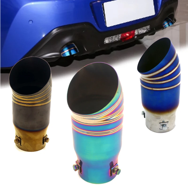 Universal 68mm Car Exhaust Muffler Pipe Stainless Steel Chrome Brunt Blue Auto Car Tail Throat Trim Rear Accessories exhaust pipe tip tail pipe muffler