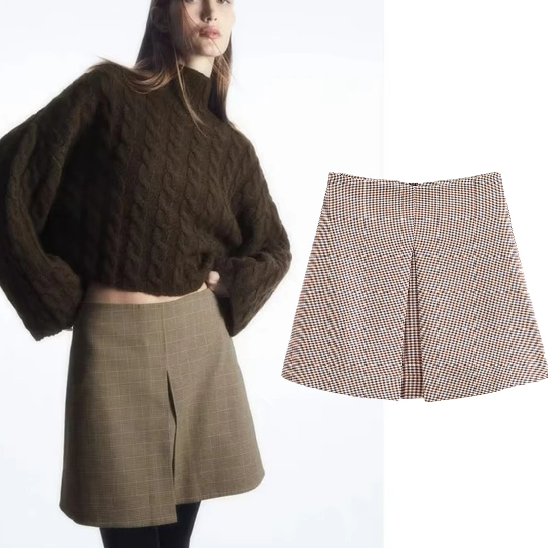 Dave&Di Autumn Winter British Fashion Retro Plaid  Waisted High A-line Skirt Mini Skirt For Women plaid woolen a line big swing skirt women autumn winter high waist vintage elegant loose casual mid long office lady skirts