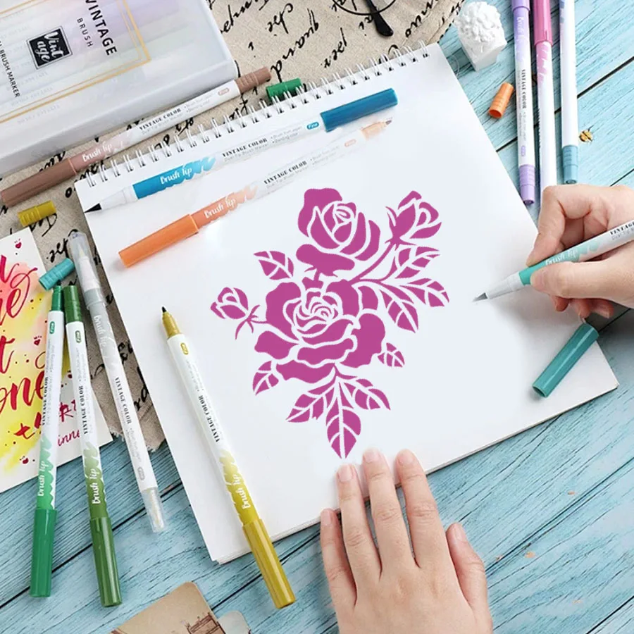 Rose Flower Stencil Set - PET Reusable Painting Templates for DIY Decor (4pcs) 4
