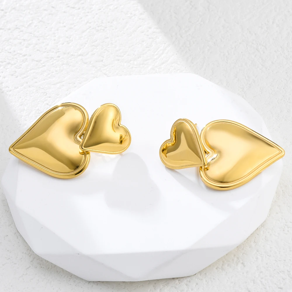 

Классические двойные серьги-гвоздики в форме сердца золотого цвета винтажные женские ювелирные изделия Аксессуары свадебные подарки для фотографий