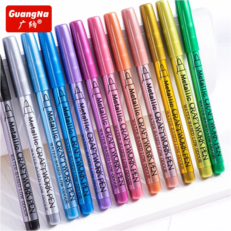 GuangNa 12/24 Colors Metallic Paint Markers Pens for Waterproof