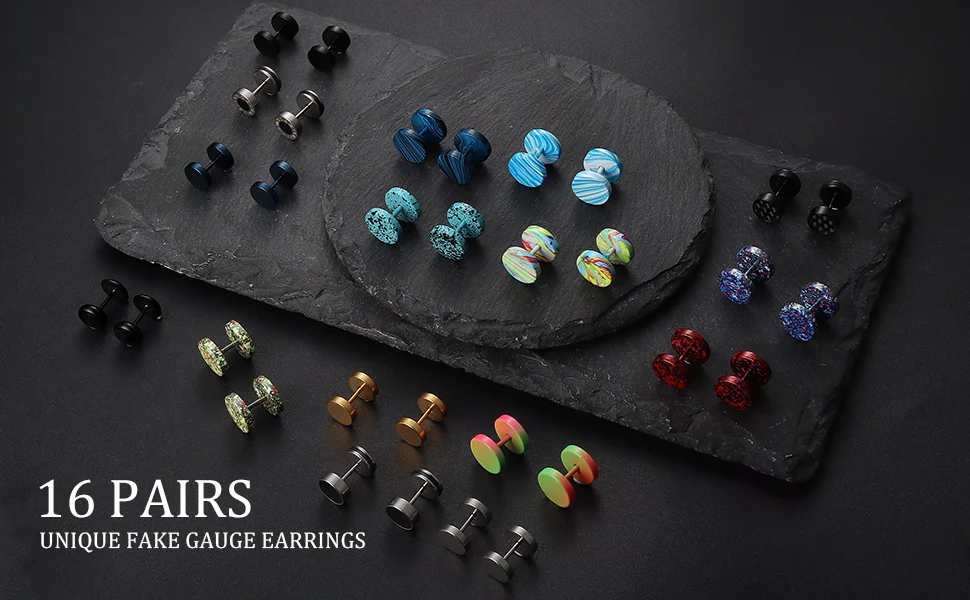 Fake Gauge Earrings for Men Women Stainless Steel Stud Earrings Round Cheater Plug Earrings