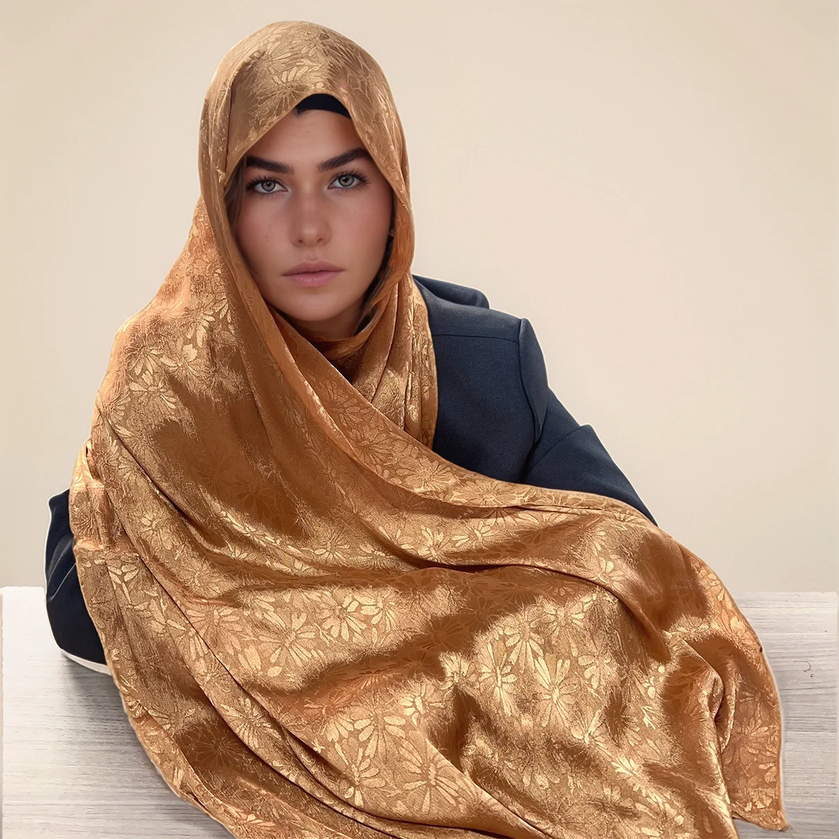 Premium Glimmer Satin Silk Crepe Crinkle Shawl Glitter Breathable